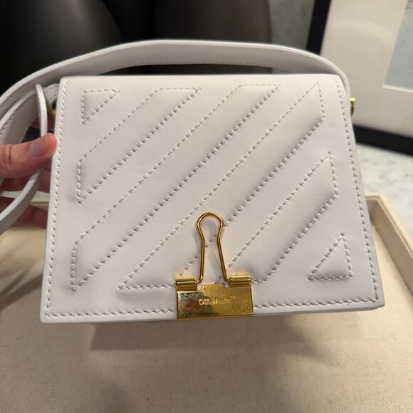 Off-White Baby Binder Clip Crossbody Bag – White Quilted Leather - Picture 3 of 8